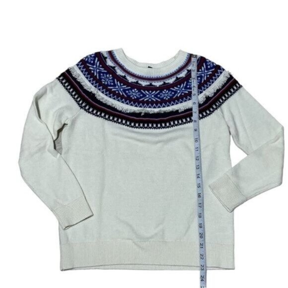 Talbots Fair Isle Fringe Lambswool Blend Pullover Sweater MP | Soft Winter Knit - Picture 3 of 7